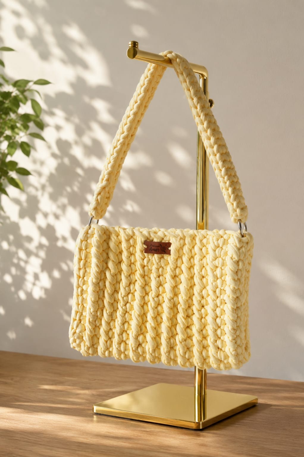 Bolsa Essência Mini amarela em crochê